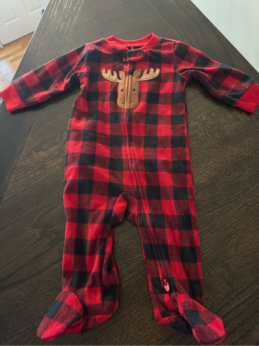 Carter's Red & Black Buffalo Plaid Moose Footed One-Piece